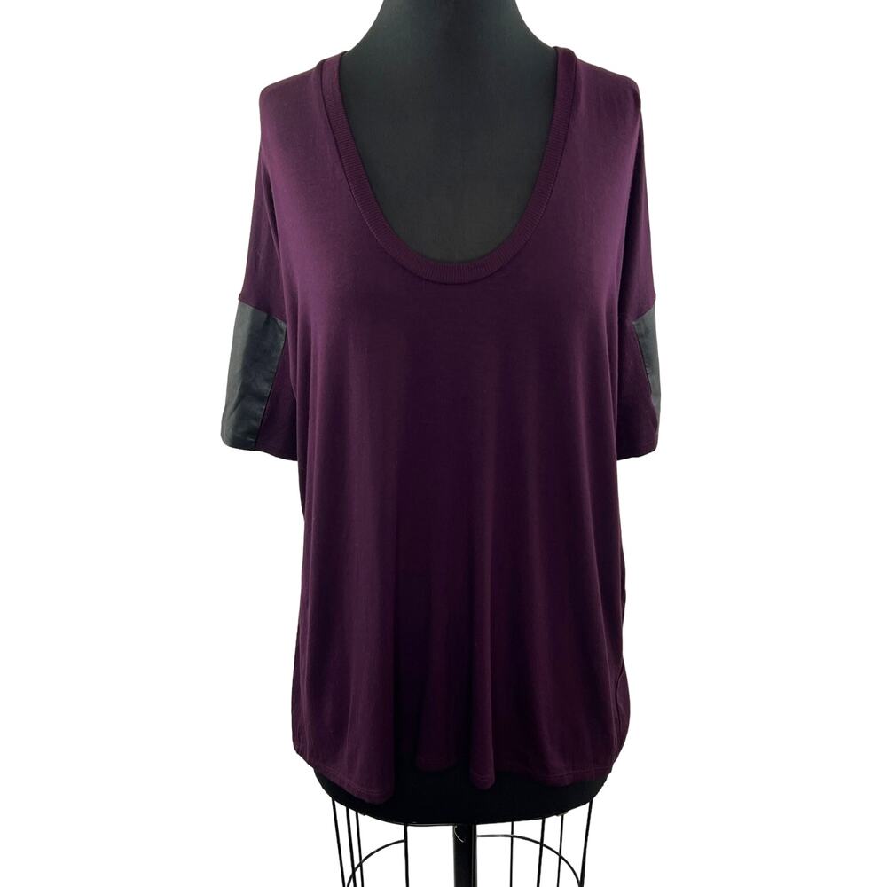 Michelle MASON Purple Black Top Scoop Neck Lambs Leather Sleeve Size Small S